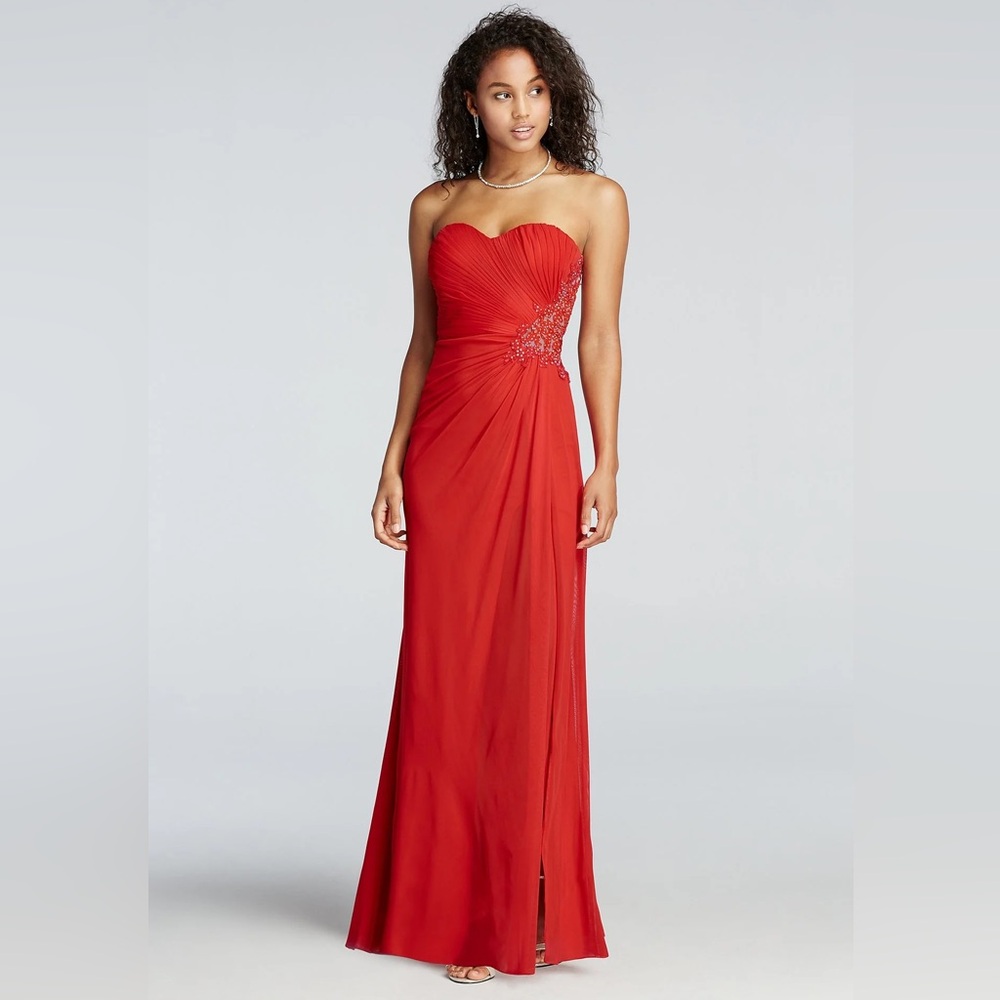 Xscape strapless beaded cut out back prom red dress sz2
